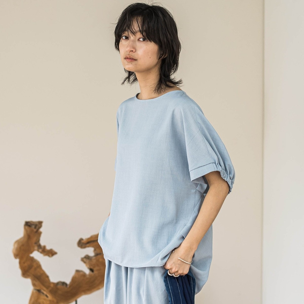 メイソングレイ 近年モデル ドルマンブラウス シャツ 半袖 2 グレー MAYSON &frasl; メイソングレイ （ネイビー ブルー M