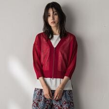 Vネックジップシアーカーディガン≪手洗い可能≫