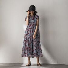 ペイズリー柄スキッパーフレンチワンピース≪洗濯機で洗える≫