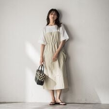 【WEB限定 / 新色追加】異素材ドッキングドロストワンピース≪洗濯機で洗える≫