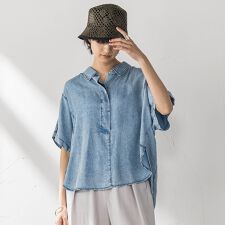 メイソングレイ(MAYSON GREY)のバイオシルクデニムブラウス≪洗濯機で洗える≫