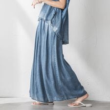 バイオシルクデニムフレアパンツ≪洗濯機で洗える≫