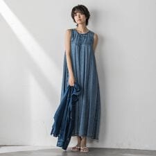 バイオシルクデニムタックフレアワンピース≪洗濯機で洗える≫