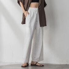 ペイズリー総刺繍綿ボイルストレートパンツ≪手洗い可能≫