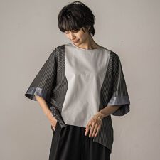 ストライプドッキングフロントドロストプルオーバー≪洗濯機で洗える≫