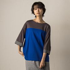 配色7分袖ニットプルオーバー≪手洗い可能≫