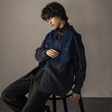 メイソングレイ(MAYSON GREY)のデニムドッキングニットカーディガン≪手洗い可能≫