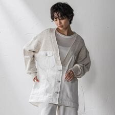 デニムドッキングニットカーディガン≪洗濯機で洗える≫