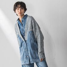 デニムドッキングニットカーディガン≪洗濯機で洗える≫
