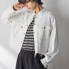 デニムショートジャケット≪洗濯機で洗える≫