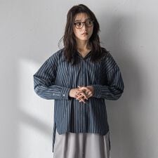 ストライプフーディオーバーシャツ≪手洗い可能≫