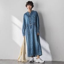 デニムバンドカラーシャツワンピース