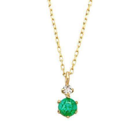 廃番】5月誕生石 K10 イエローゴールド エメラルド ネックレス 