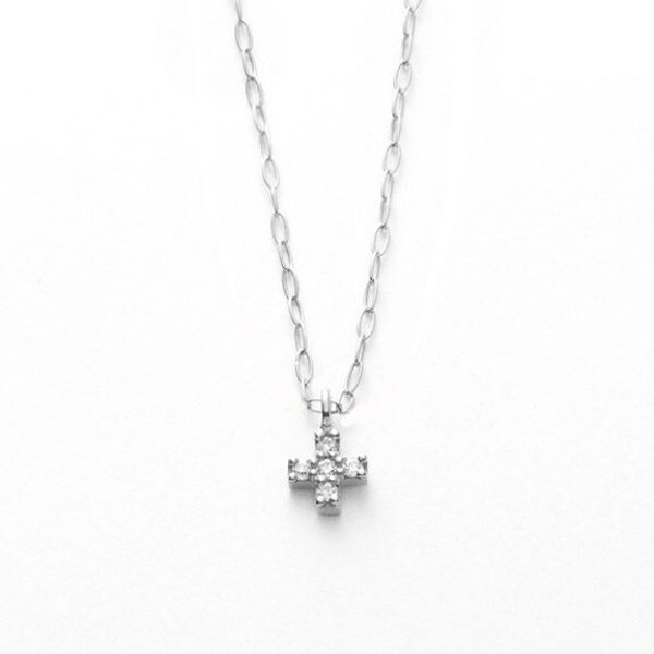 廃番】K10 ホワイトゴールド ダイヤモンド クロス ネックレス