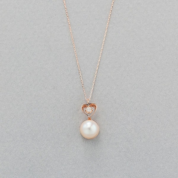 ６月誕生石Ｋ１０ピンクゴールドあこや真珠ハートネックレス