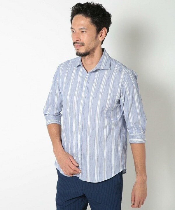 変形タックサッカーストライプ7分シャツ | メンズビギ(MEN'S BIGI