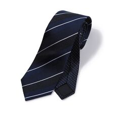 シャドーペイズリーストライプ×ピンドット柄シルクネクタイ