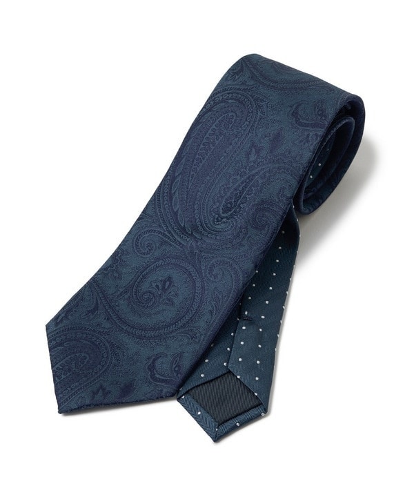 シャドーペイズリー×ドット柄シルクネクタイ