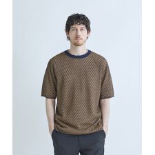 クルーネックバイアスメッシュニット半袖Tシャツ