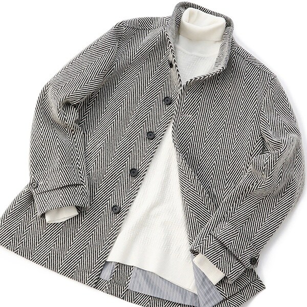 MEN'S BIGI】へリンボン柄メルトンスタンドカラーブルゾンコート