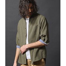 ポリエステルカチオン七分袖カラーシャツ