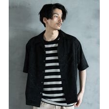 幾何学柄プリント楊柳オープンカラーシャツ