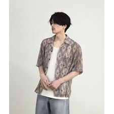 オルテガ柄シアーオープンカラー半袖シャツ