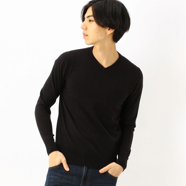 1円/秋冬/TETE HOMME/7(LL)サイズ/Vネックニット ジャガード ウール混 ミドルゲージ 幾何学 セーター 新品/黒/ブラック/j417/ SALE／70%OFFTETE HOMME Vネックニット テットオム