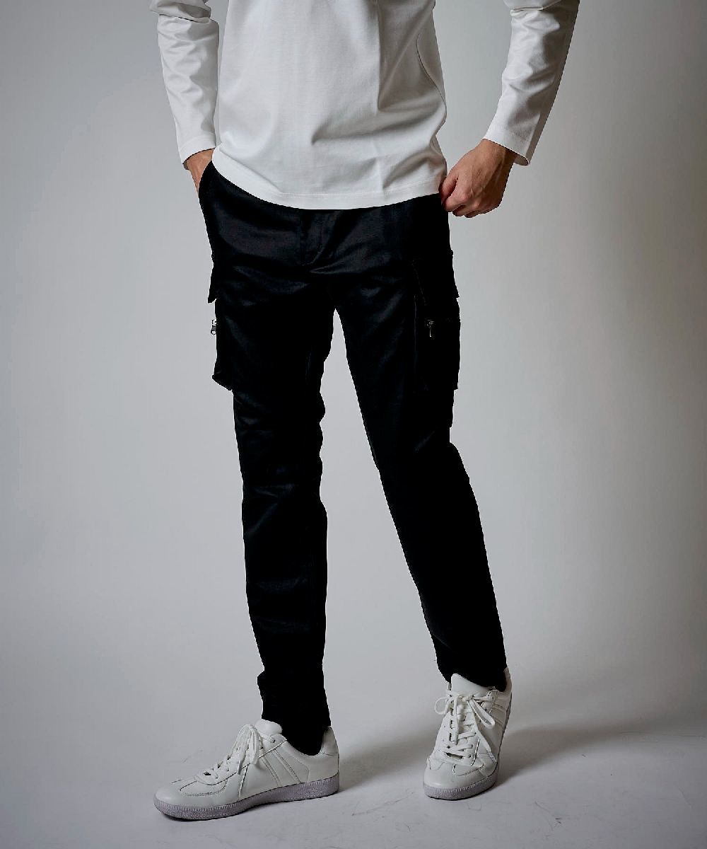 NO ID コーティング サルエル スキニー カーゴパンツ ブラック Y2K NO ID.（ノーアイディー） カーゴパンツ サルエルスキニーカーゴPT