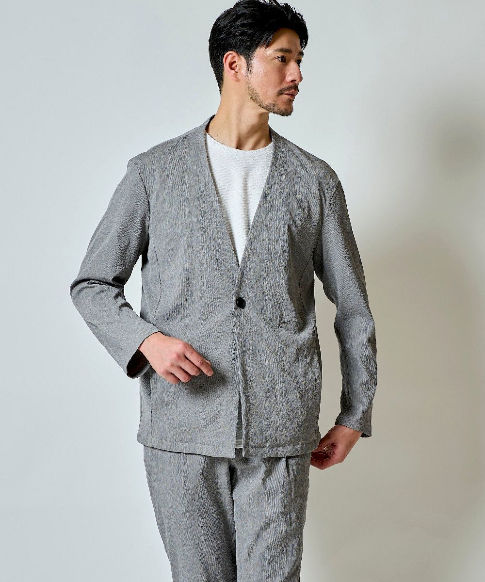 楊柳ストレッチノーカラージャケット | テットオム(TETE HOMME