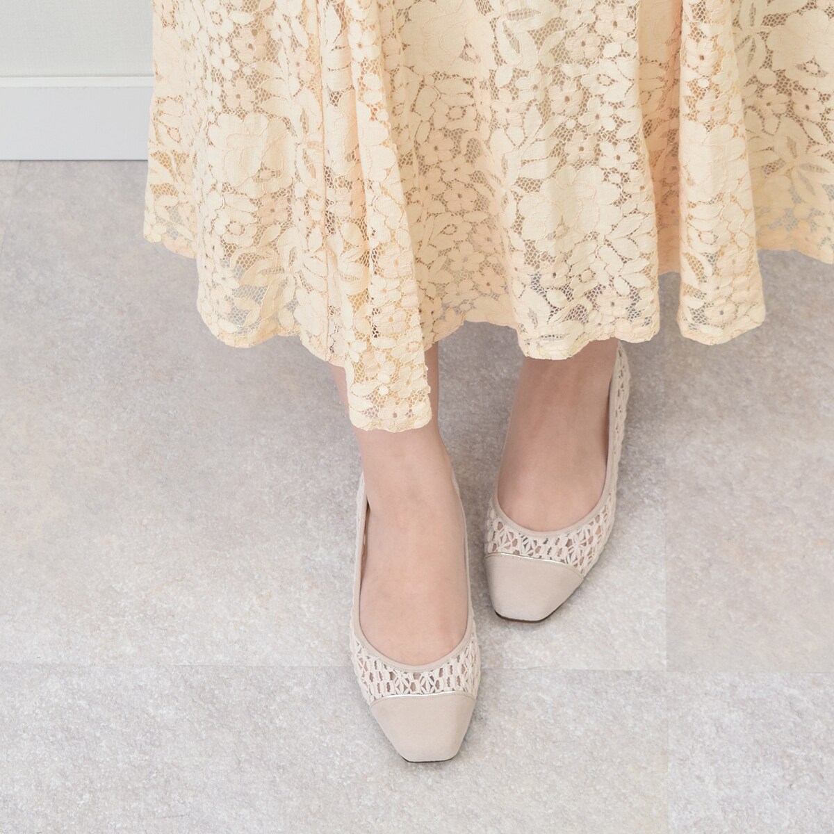 ブリジット バーキン Bridget Birkin レースチュール切り替えパンプス （ベージュ雑材）