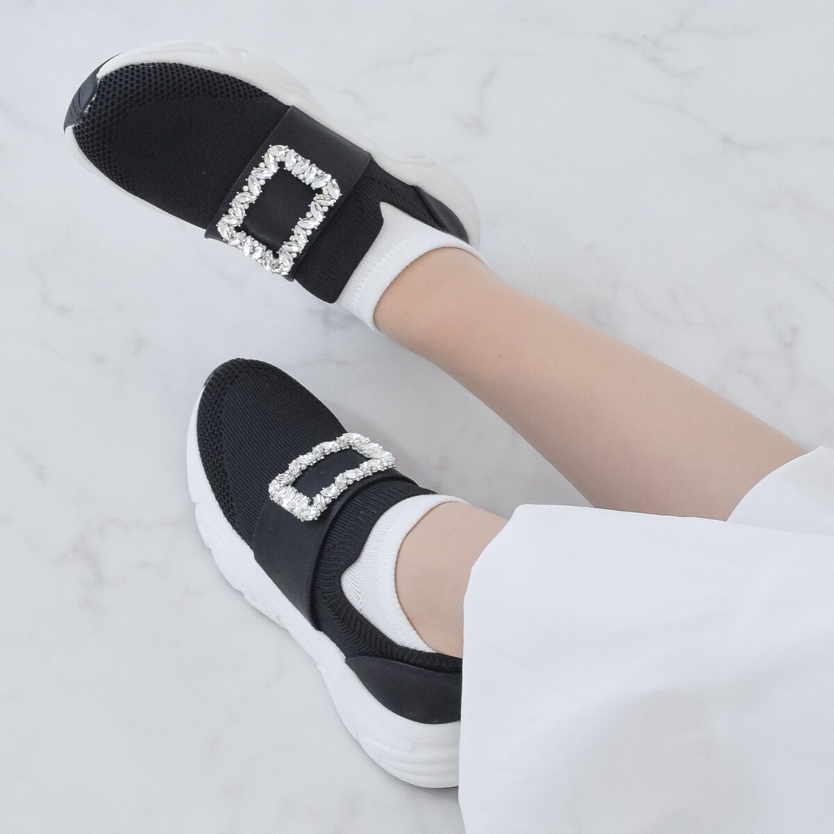 ブリジット バーキン（Bridget Birkin）/Bridget Birkin◆5cmヒール◆ビジュー調バックルニットスニーカー Bridget Birkin◇5cmヒール◇ビジュー調バックルニットスニーカー