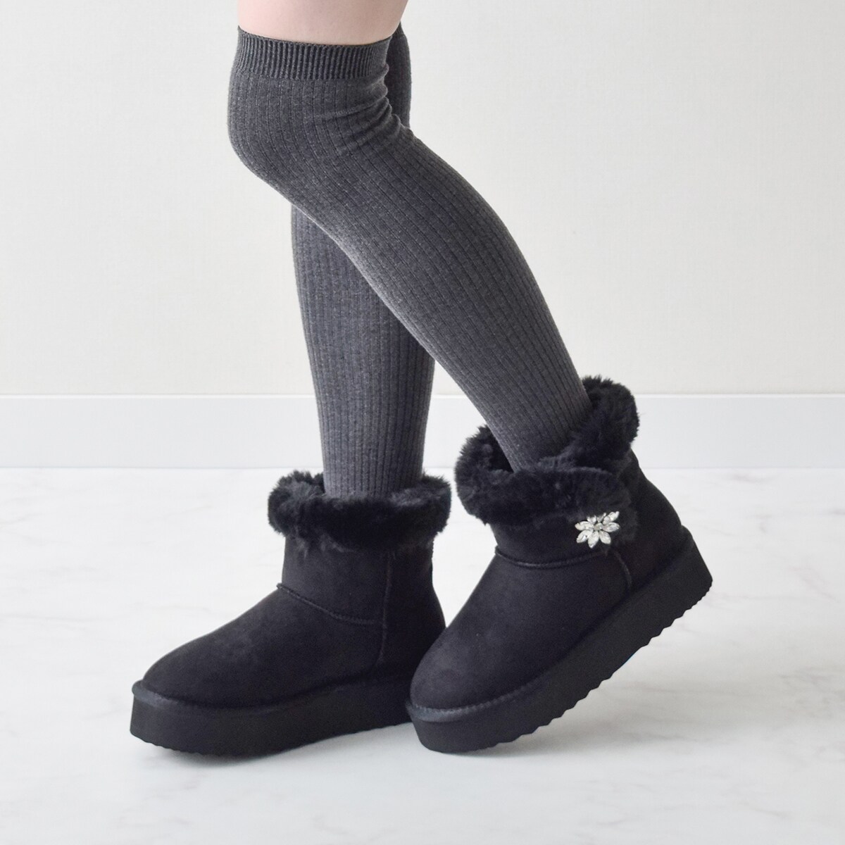 お3☆ UGG ムートンブーツ レディース 23 グレー ラインストーン