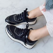 25秋冬新作◆Bridget Birkin◆5.5cmヒール◆ビジューレーンコンビスニーカー