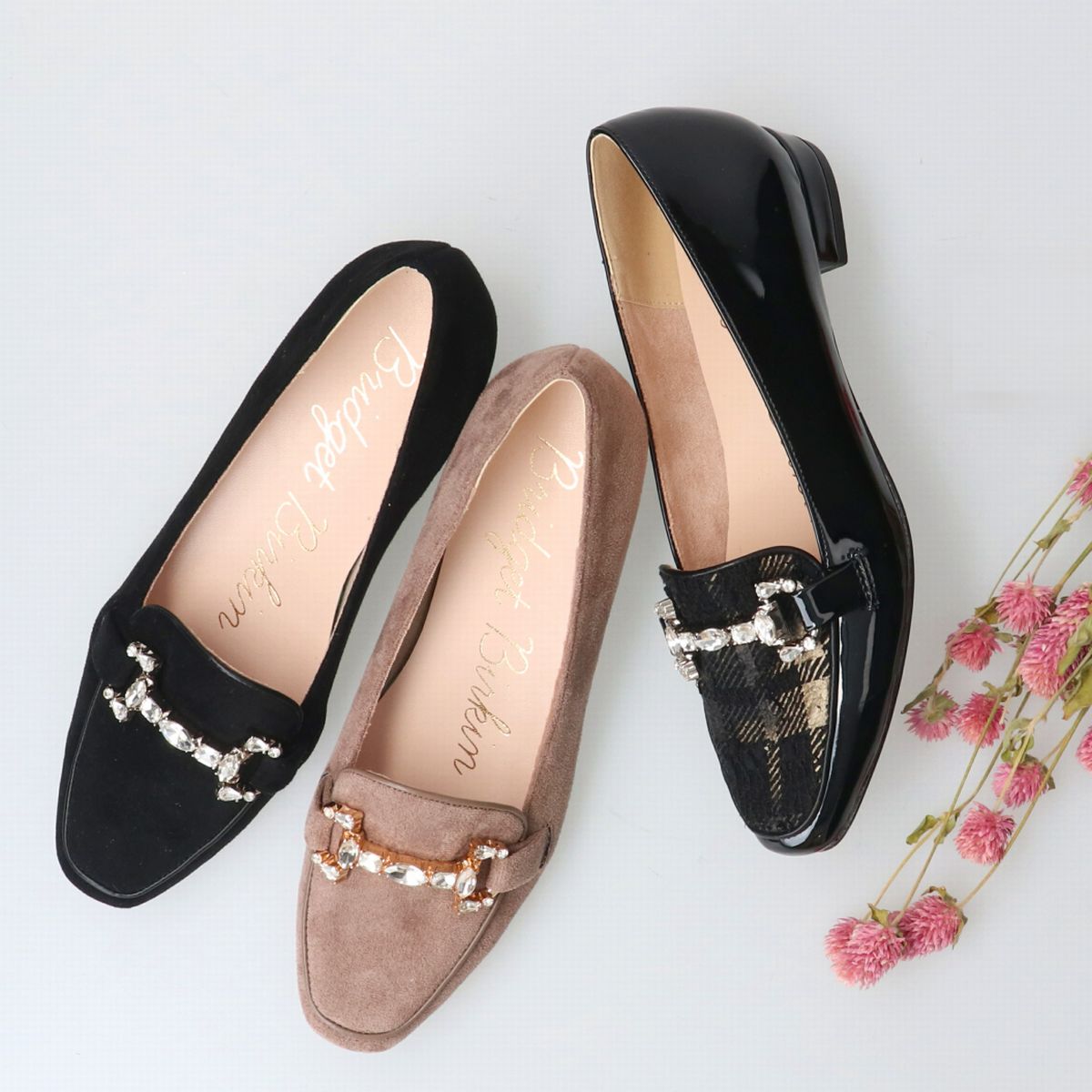 ブリジット バーキン（Bridget Birkin）/◆1．5cmヒール◆スクエアビジューフラットシューズ Bridget Birkin◇1.5cmヒール◇スクエアビジューフラットシューズ