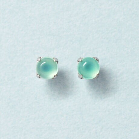 セカンドピアス]Ptシーブルーカルセドニーカボションピアス 