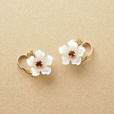 K10 ワンポイント シェルフラワー ルビーピアス( YG)