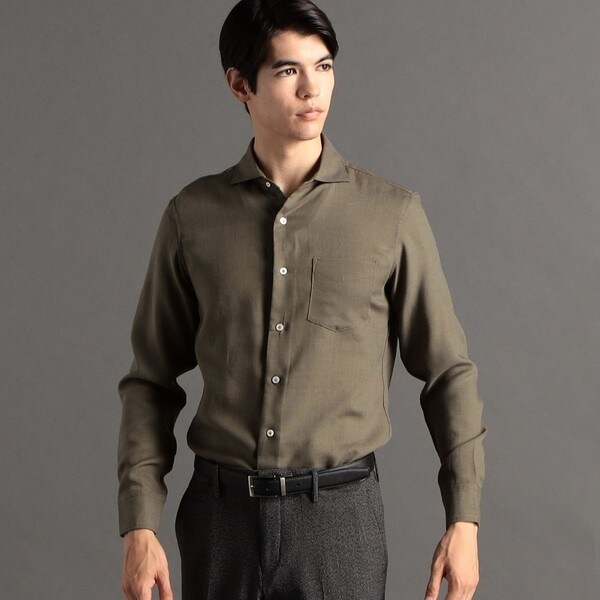 ドメールウールシャツ ex/tra】メランジウールブレンドツイル カッタウェイカラーシャツ