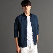 ムッシュニコル(MONSIEUR NICOLE)のグレンチェックサッカー スタンドカラー7分袖シャツ