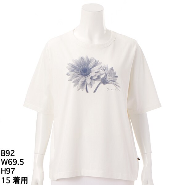 天竺フラワープリント半袖Tシャツ【グリーンノート】【大きいサイズ