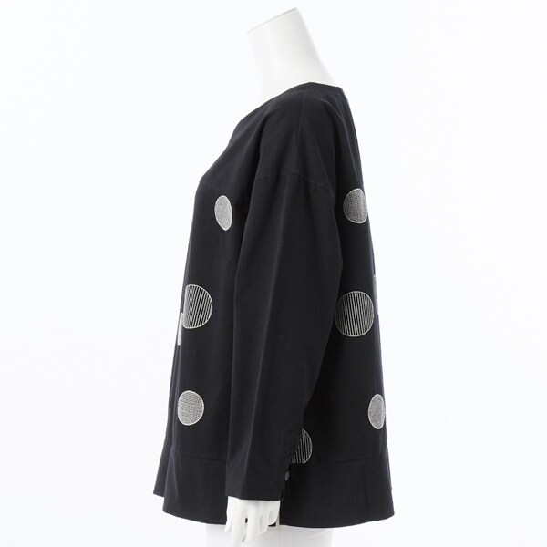 コットンツイル起毛ブラウス〈ドット刺繍〉【グリーンノート】【大きい