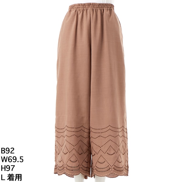 グリーンノート（gree*n[nout]）/スカラップ刺繍ワイドパンツ 【グリーンノート】【大きいサイズ】【レディース】【L・LL号】 スカラップ刺繍ワイドパンツ 【グリーンノート】【大きいサイズ