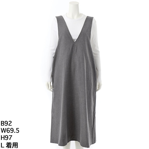 グリーンノート（gree*n[nout]）/ヘリンボーン微起毛ジャンパースカート【グリーンノート】【大きいサイズ】【レディース】【L・LL号】 ヘリンボーン微起毛ジャンパースカート【グリーンノート】【大きい