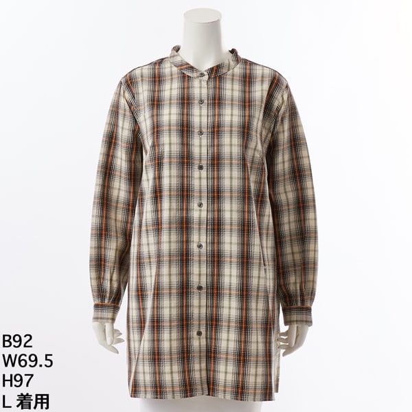 グリーンノート（gree*n[nout]）/カルゼチェックチュニック【グリーンノート】【大きいサイズ】【レディース】【L・LL号】 カルゼチェックチュニック【グリーンノート】【大きいサイズ