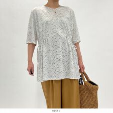 【Ｍ～５Ｌ】【MB】【mintbreeze】ドットプリント ウエストギャザー チュニック