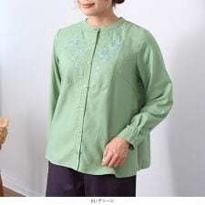 【M～5L】【MB】【mintbreeze】フロント 刺しゅう ブラウス