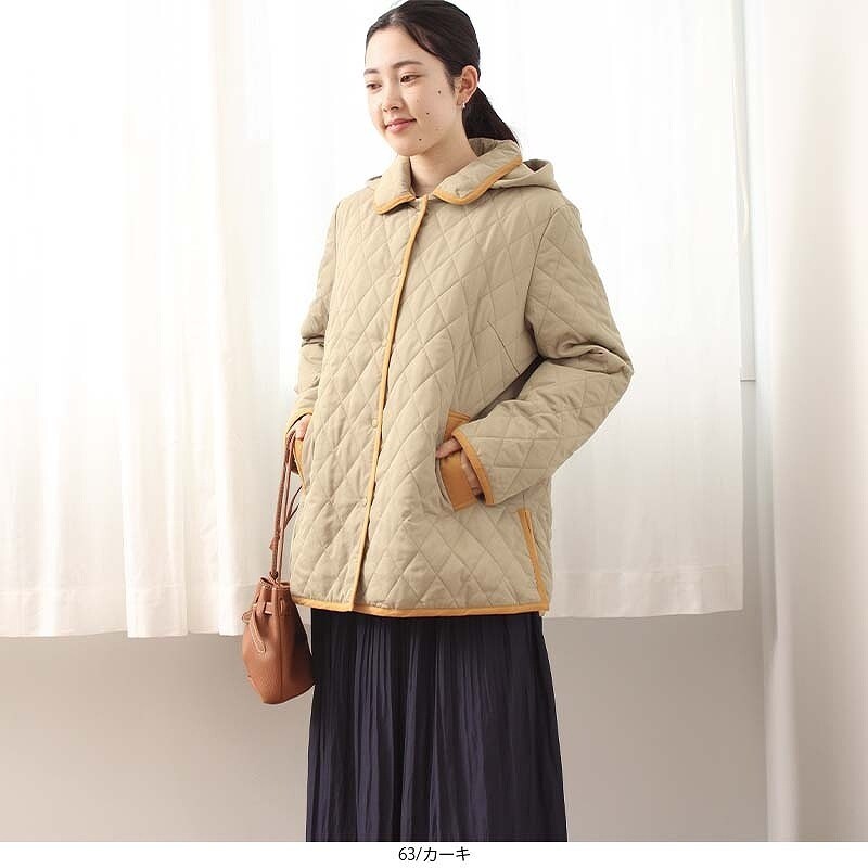 大きいサイズ】【フード取外し可】 パイピング キルト ジャケット