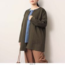 【大きいサイズ】ケーブル ジャガード カーディガン