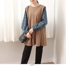 【WEB・一部店舗限定】【LL～6L】【MB】 袖 切替え チュニック