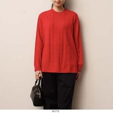【大きいサイズ】抗ピリング ケーブル編 切替え ニット
